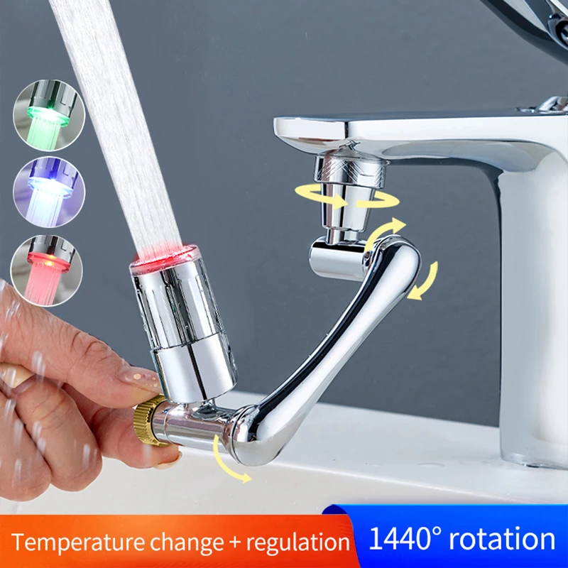 Rotary Kitchen Faucets LED Temperature Sensitive 3-Color Light-up Bathroom Frother Nozzle for Faucet Water Saving Tap Adapter