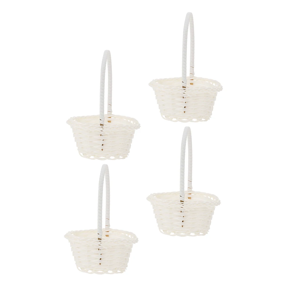 

4pcs Rattan Flower Basket Mini Straw Woven Baskets Decorative Arrangement Gifts Plastic Storage Home Bedroom Hotel