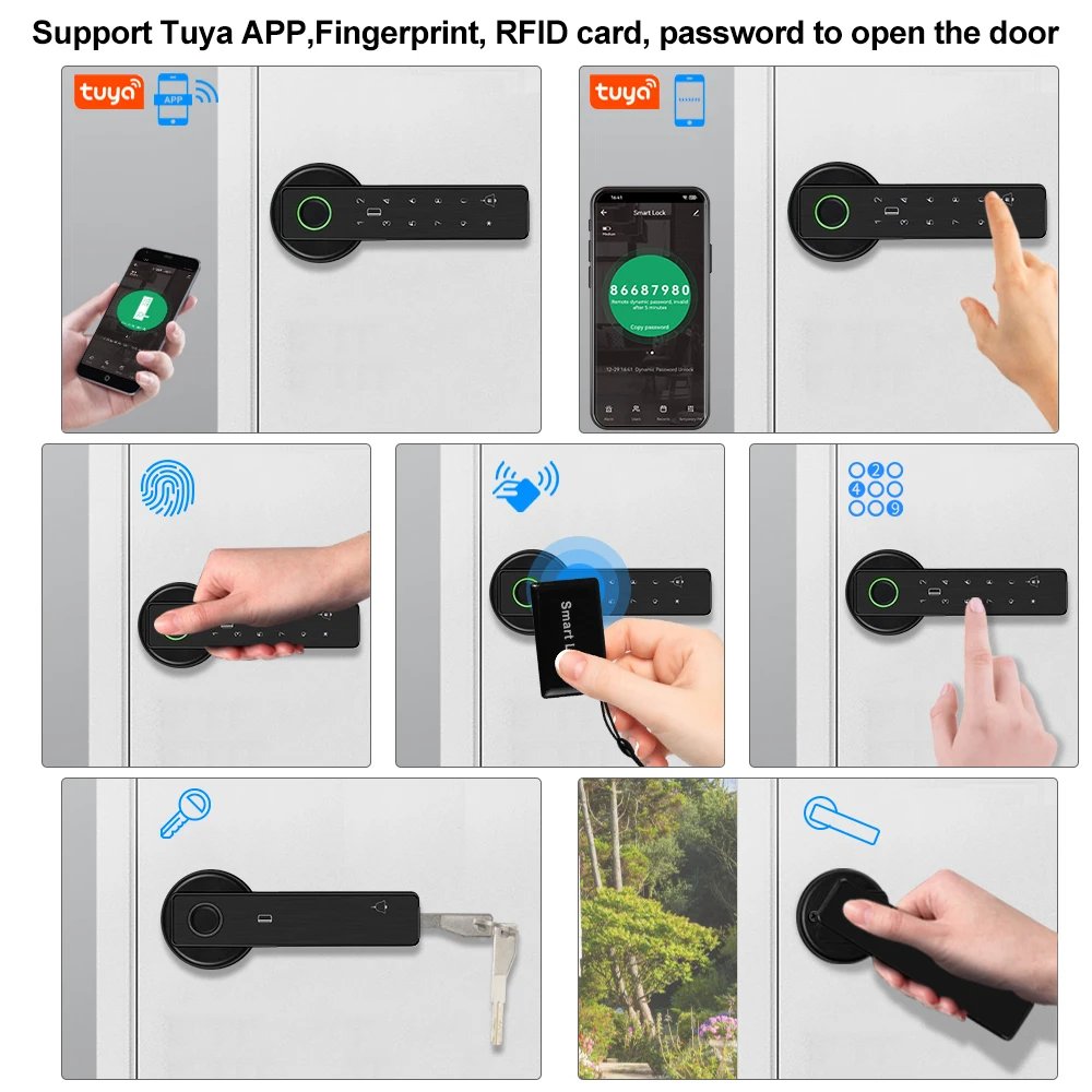 WiFi Tuya APP Biometric Fingerprint Smart Door Lock Password RFID IC Card Keyless Remote Unlocking Dead Bolt Electronic Locks