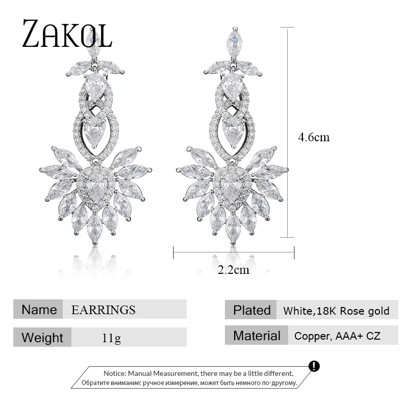 ZAKOL Luxury Clear Crystal Teardrop Bridal Long Drop Dangle Earrings for Women Wedding Party Jewelry FSEP5120