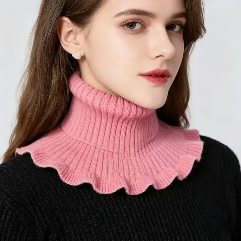 Neck Warmer Women Slouchy Ribbed Knit Mock Turtleneck Collar Stretchy Thermal Layering Pullover Scarf Autumn Winter Ruffle Trim