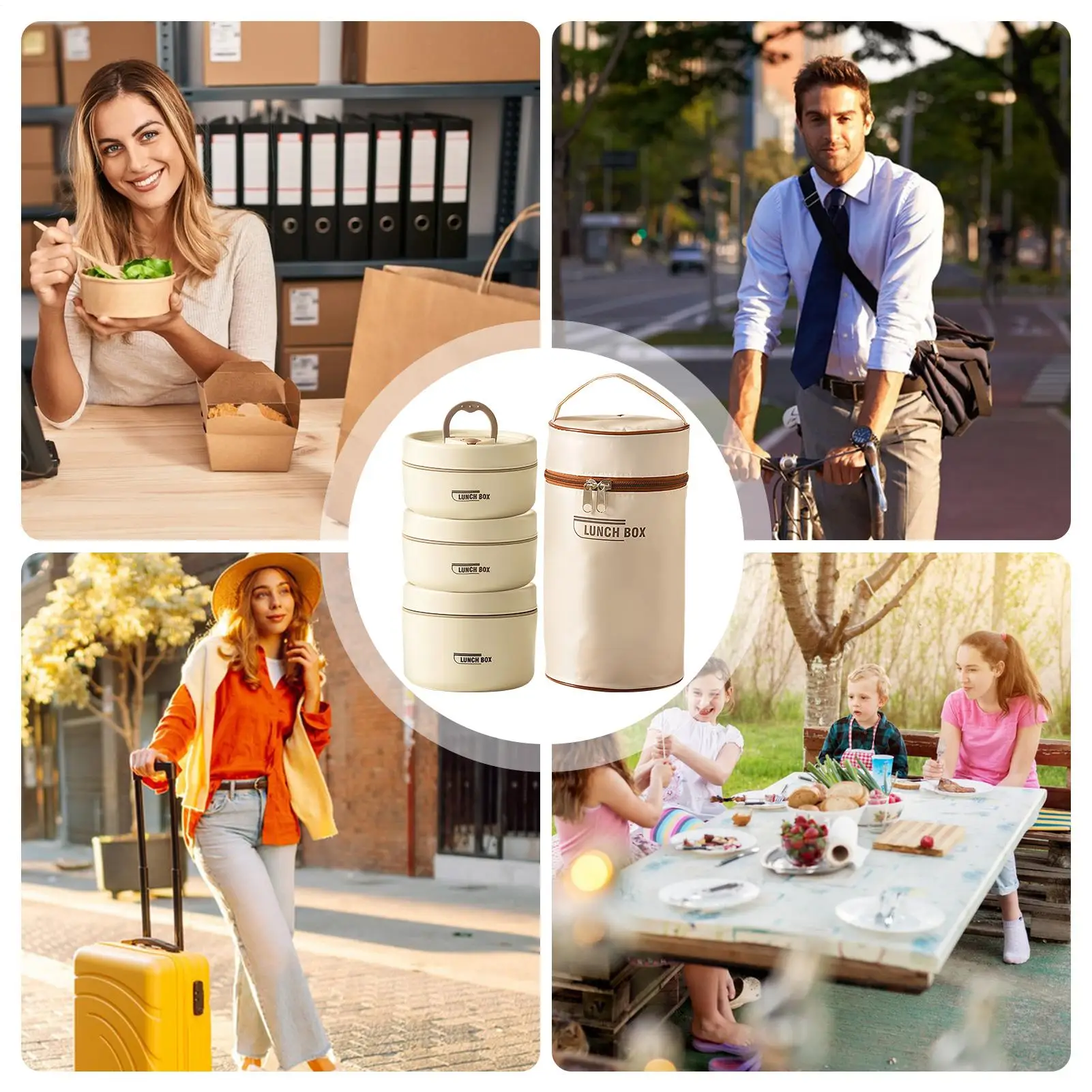 

Lunch Box 3-Piece With Storage Bag Lunch Bag Insulated Stainless Steel Container For Men Women Kids School Work Travel Trip