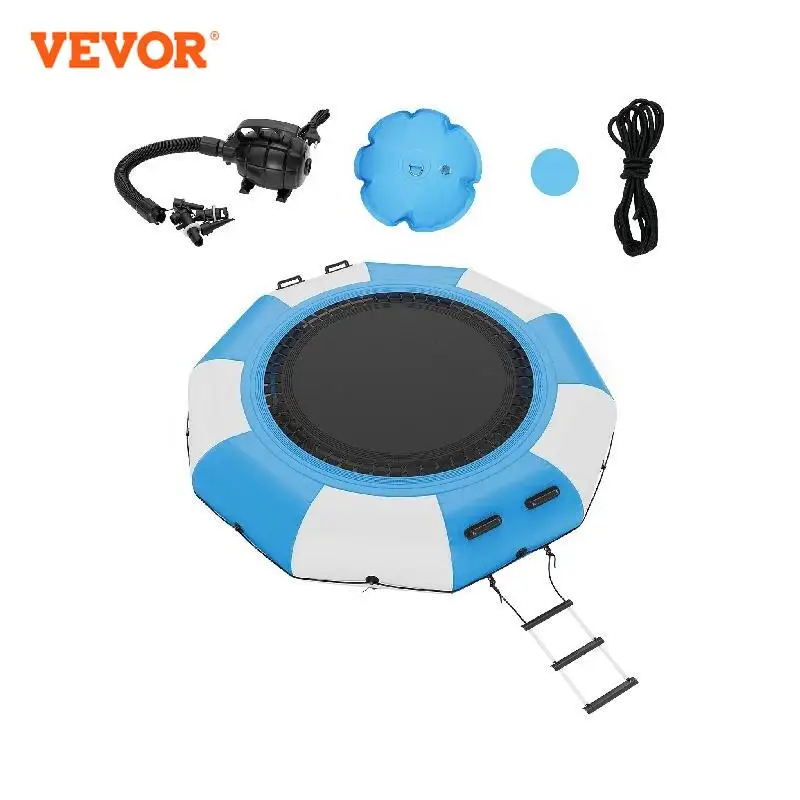 VEVOR Inflatable Water Bouncer 10ft Recreational Water Trampoline Portable Bounce Swim Platform 3-Step Ladder Electric Air Pump