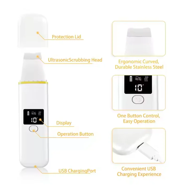 Oplaadbare Ultrasone Facial Peel Cleaner Huid Scrubber EMS Verjonging Therapie Mee-eter Elektrische Gezicht Exfoliërende Schop