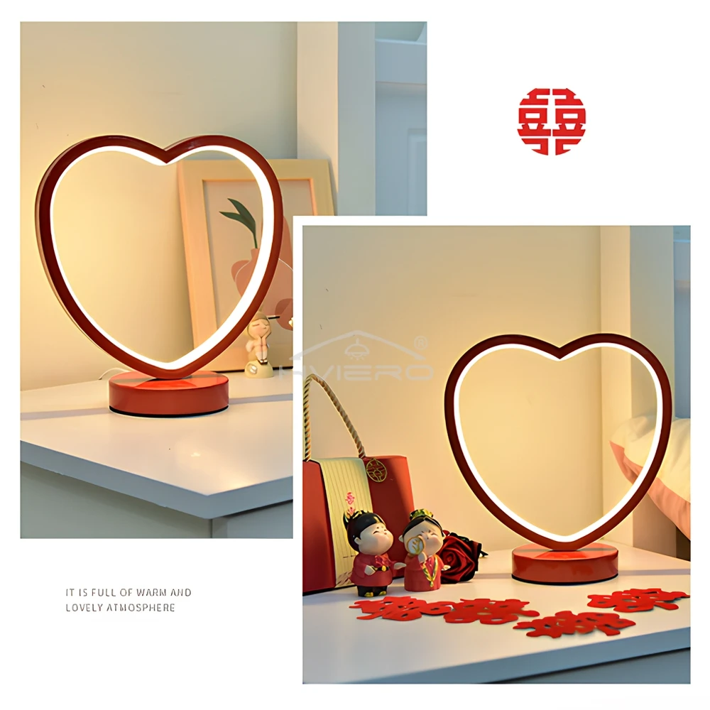 Heart Shape Love Led Table Small Book Night Wedding Bedroom Bedside Room Light Valentine's Day Gift Red Desk Lamp Newly Married