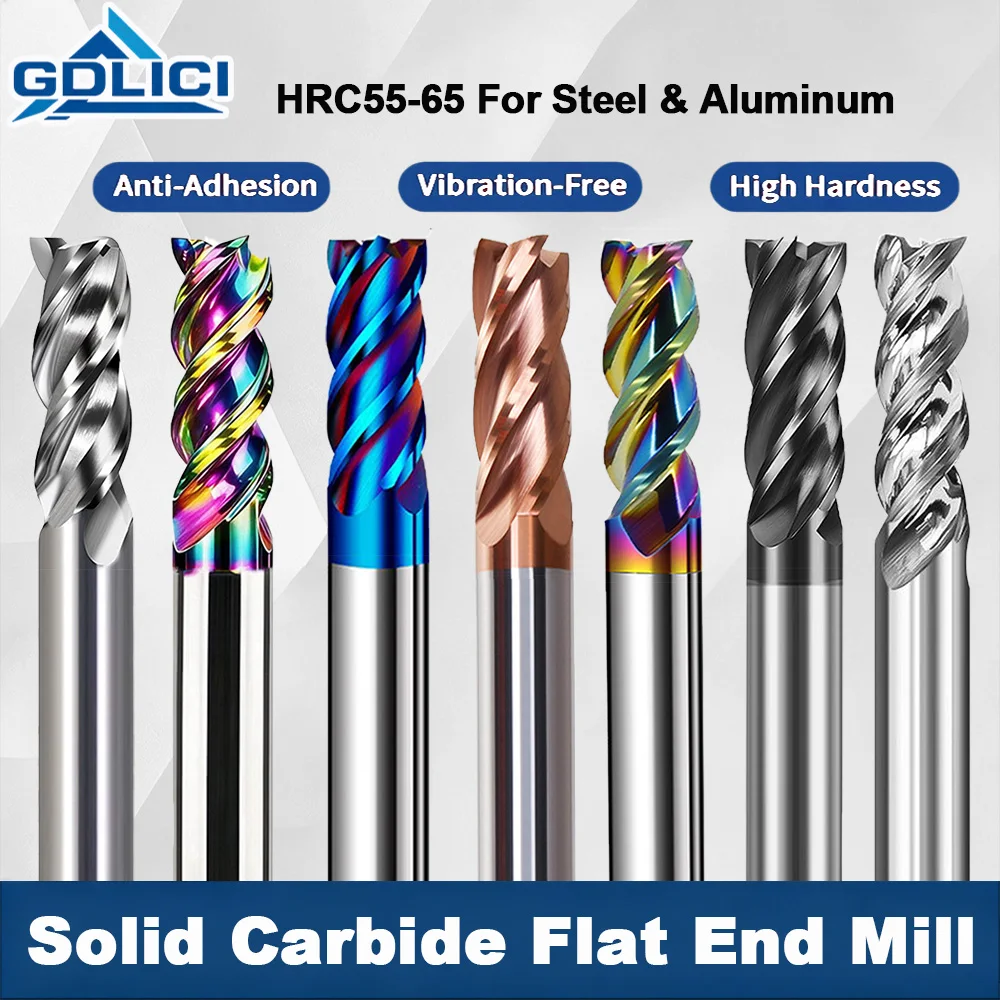 Solid Carbide End Mill 3/4 Flute Flat Milling Cutter U-Flute Unequal Pitch Endmill For Steel Aluminum HRC55 HRC62 HRC65 CNC Mach