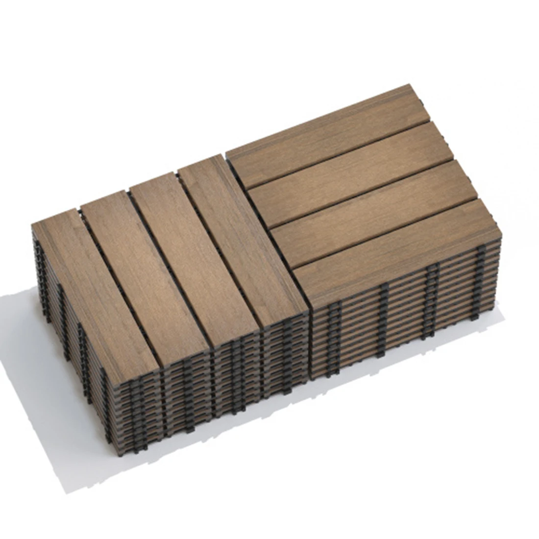 Patio Floor Tiles Pack of 11 WPC Wood-Plastic Composite Patio Deck Tiles DIY Interlocking Decking Tiles, Quick Deck Floor Tile