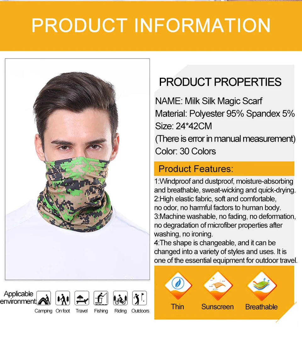 GTUBIKE Eisseiden-Bandana, atmungsaktiver UV-Schutz, Wandern, Gesichtsmaske, Outdoor-Sport, Sonnenschutz, Angeln, Gesichtsbedeckung, Schal – Detail 3