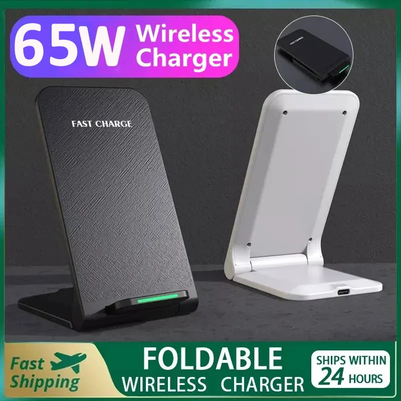 65W Wireless Charger Stand Pad For iPhone 15 14 13 12 11 Pro X XS Max XR 8 Samsung S22 S21 Induction Fast Charging Dock Station