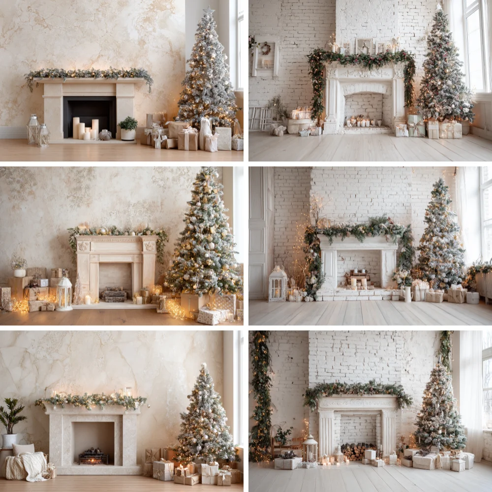 

Gold Christmas Backdrops Kids Family Photocall Decors Child Adult Baby Photo Fireplace Christmas Trees Backgrounds