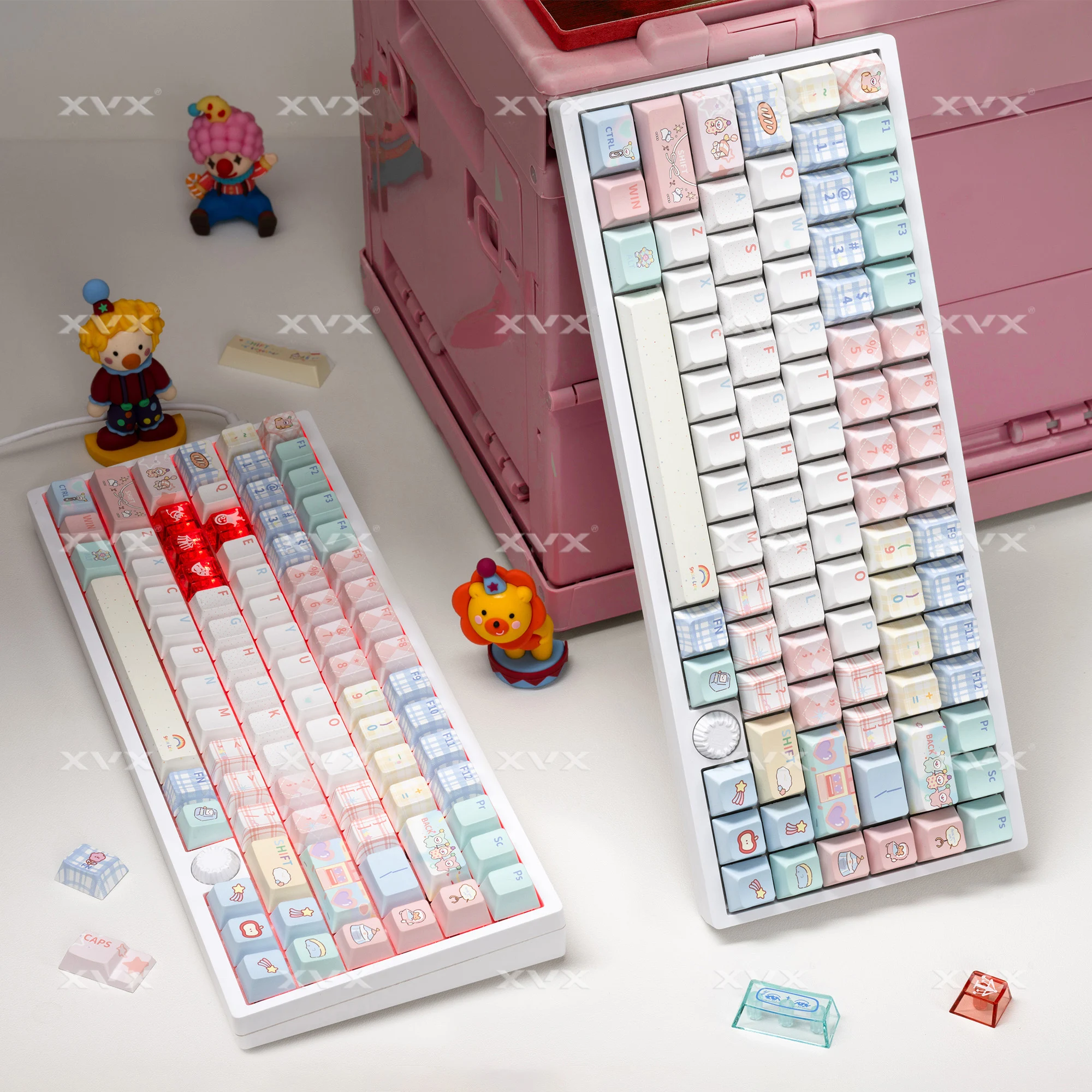 XVX Macaron cherry copritasti arcobaleno pbt + pc copritasti trasparenti 157 tasti copritasti tastiera personalizzati 75 per cento di larghezza compatibilità