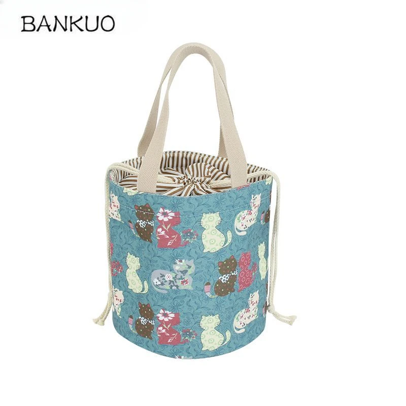 Drawstring Insulated Bucket Lunch Box Bag Waterproof Plus Hard Aluminum Foil Insulated Picnic with Rice Bag Hand-held Canvas Bag