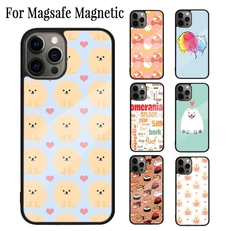 Pomeranian Watercolor Dog Magnetic Phone Case Coque For iPhone 16 15 14 Plus 13 12 Mini 11 Pro Max Magsafe Wireless Cover