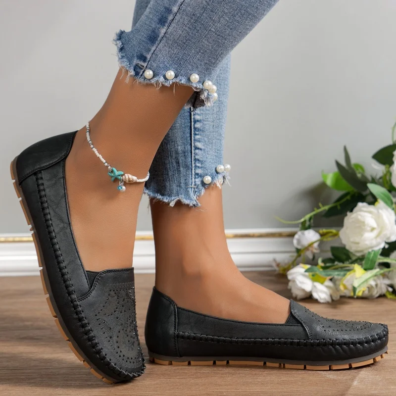 مخيط يدويا أحذية مسطحة 2025 ربيع جديد الأخفاف غير رسمية أحذية قيادة النساء الاتجاه العلامة التجارية أحذية بدون كعب أنيقة النساء