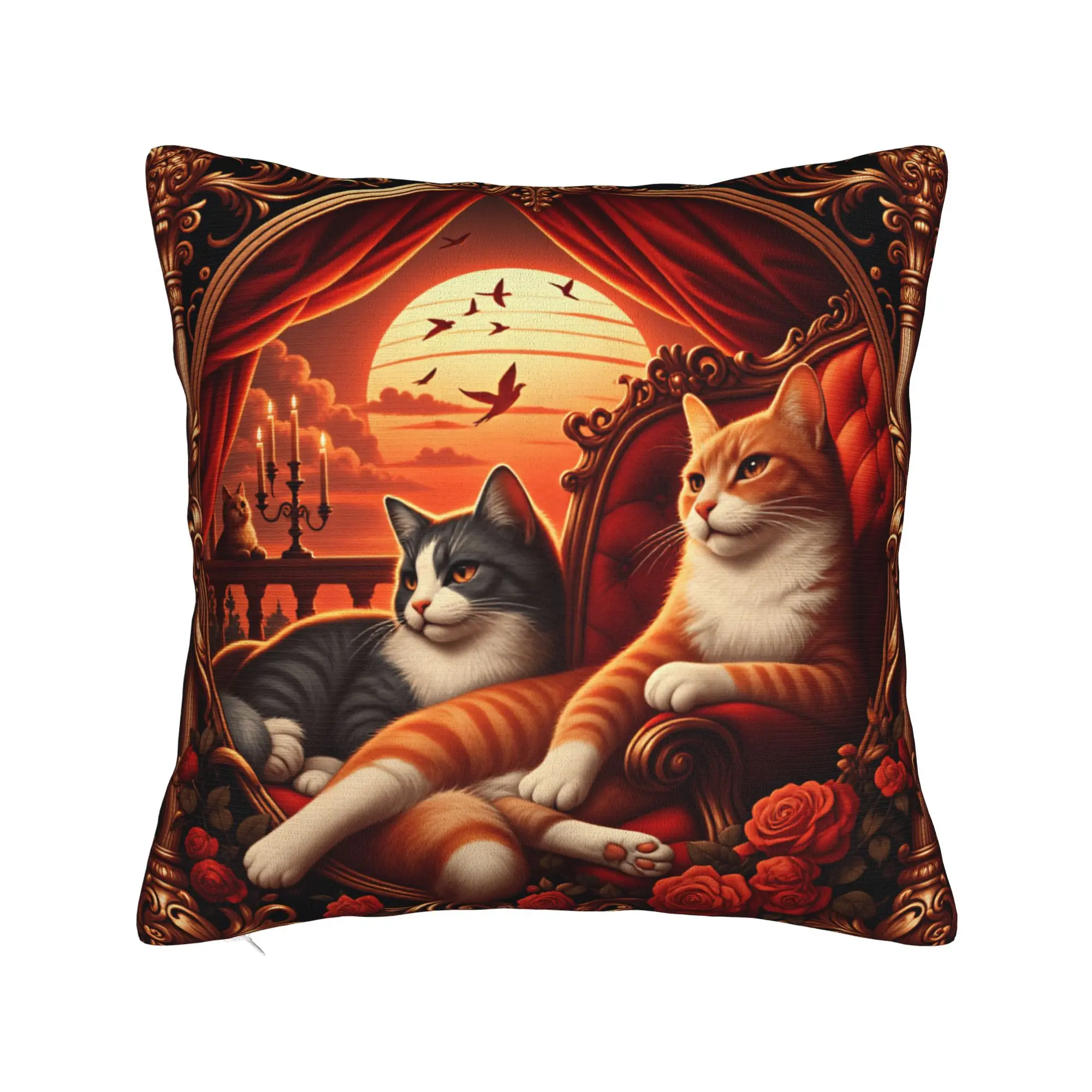 Two cats chilling Photographic Print Pillow Cover  Cute Funny Pillow Case For Sofa Car Home Decor Graphic Pillowcases Gift