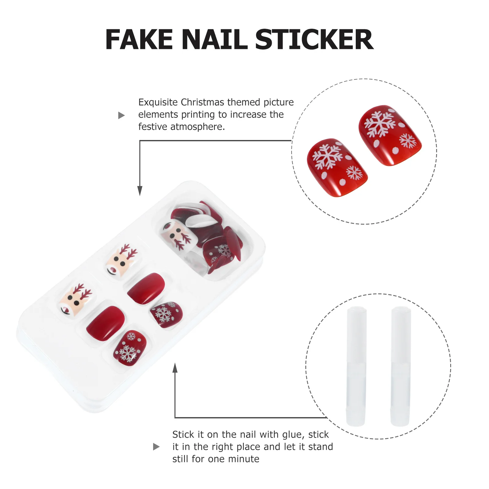 

48 шт., рождественские накладные ногти, полное покрытие, короткие накладные ногти, рождественские накладные ногти с оленями для девочек, декор для ногтей, рождественские накладные ногти