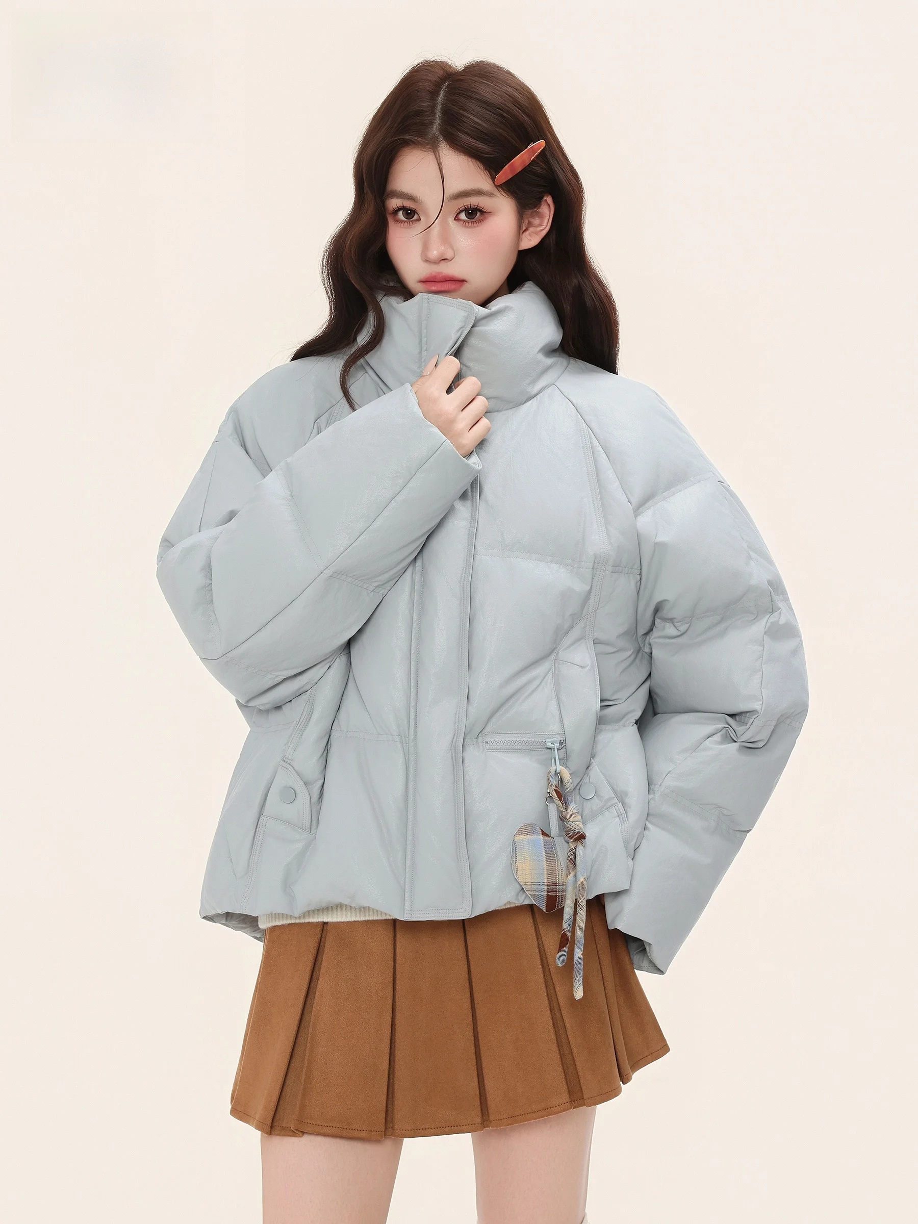 

Loose Fit Thickened Blue down Jacket Women's Korean Style Bread Coat Warmth Guaranteed New Summer Collection Outerwear