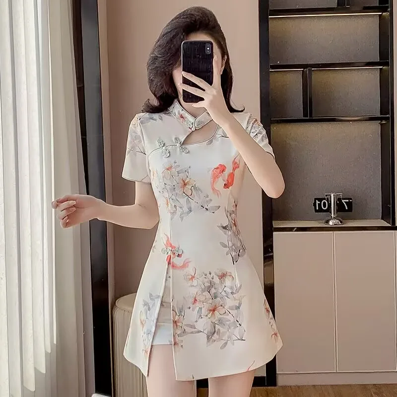 

2025 Women New Style Temperament Chinese Style Suit Improved Cheongsam Dress and Shorts Two Pieces Set Female