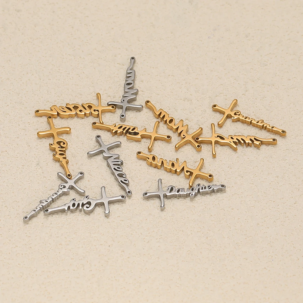 5 Stück Edelstahl Gold Kreuz-Anhänger Familienmitglieds-Buchstaben-Anhänger für Schmuck, Ohrringe, DIY-Halsketten, Armbänder und Zubehör – Detail 3