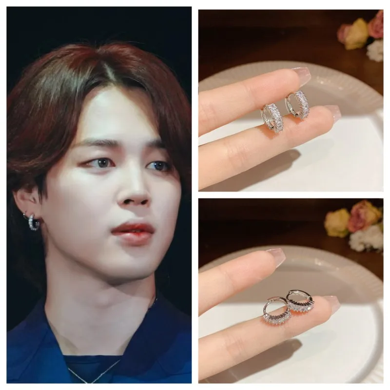

2022 Korean Wave New JIMIN Same Zircon Hoop Earrings Fashion Luxury Women Accessories INS Fashion Metal Jewelry Wedding Gift