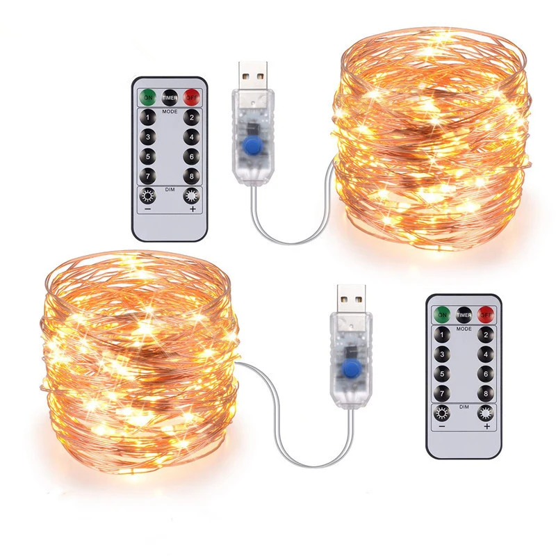 2/5/10/20M LED Silver Wire String Lights USB Remote Control Outdoor Waterproof for Holiday Christmas Wedding Party Decoration