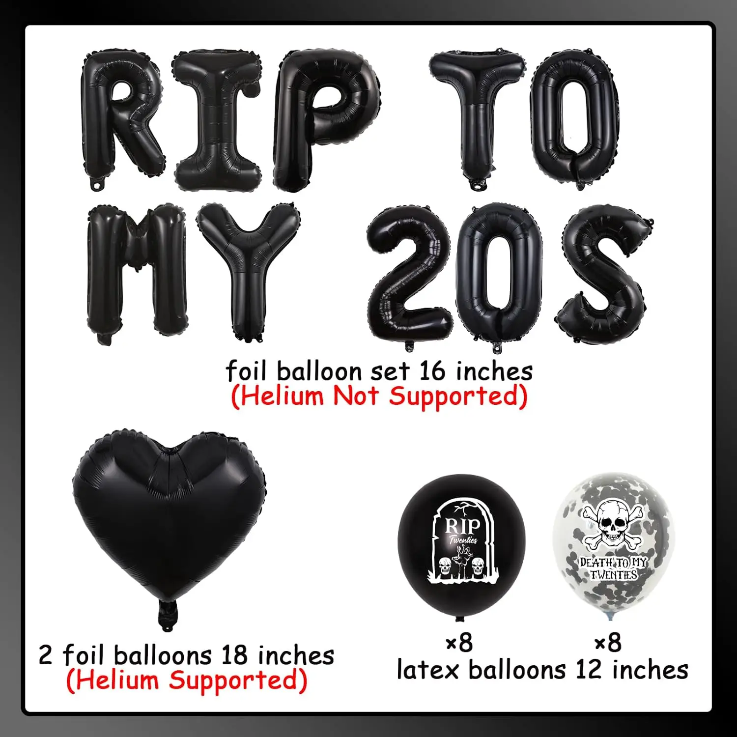 Kreat4joy Black Rip To My 20s 30 Year Old  Balloon Set，Death To My 20 for Him Her Funny 30 Birthday Party  Decorations