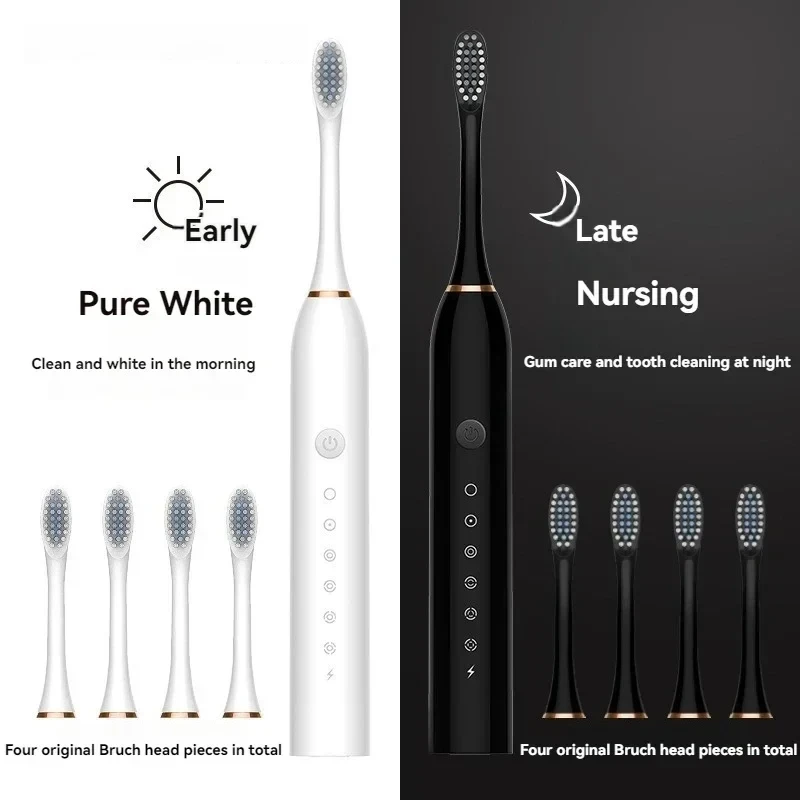 Electric Ultrasonic Toothbrush Six Speed Mode Home Soft Hair USB Charging Waterproof Adult Tooth Cleaner Automatic Couple Set-