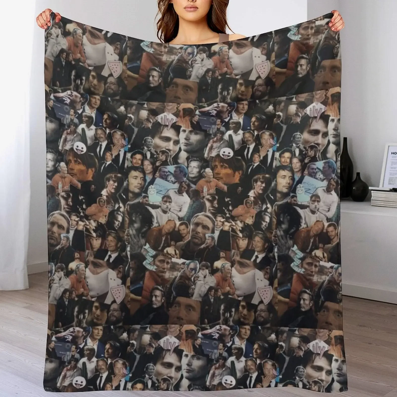 

Mads Mikkelsen Collage Throw Blanket Portable Lightweight Blanket for Travel Camping