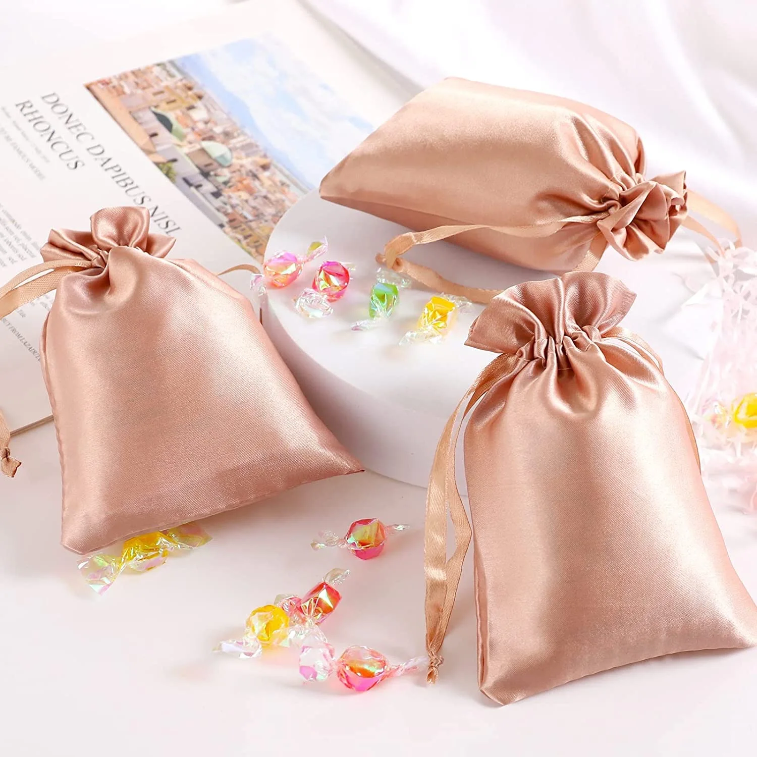 10/50Pcs Personalized Silk Gift Bags Jewelry Packaging Satin Drawstring Pouch Bags Bridal Shower Wedding Party Supplies