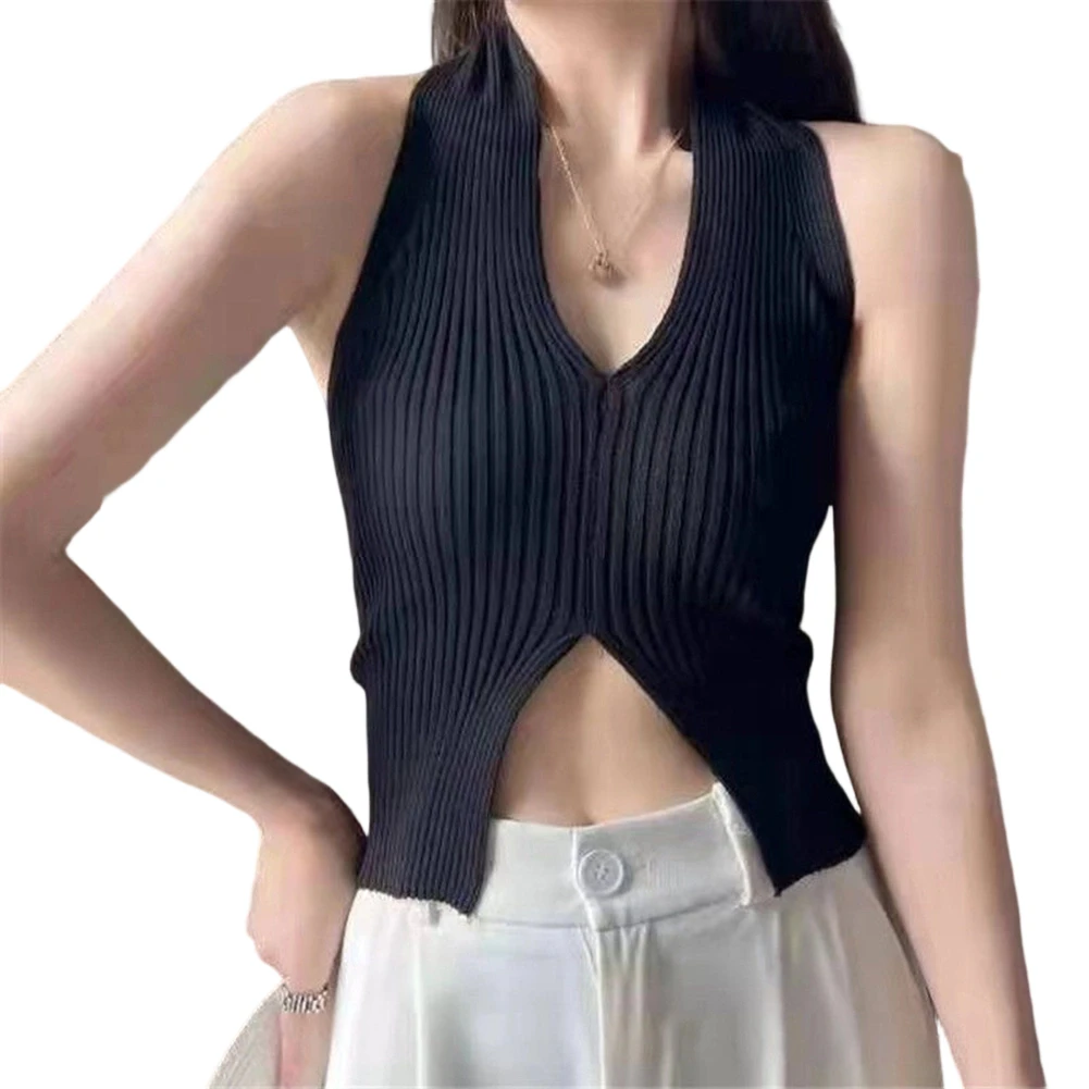 Women Y2K Tops Ribbed Tank Top Women Cropped Knitted Halter Tops Camis Tube Tops Summer Fashion Dark Button Design