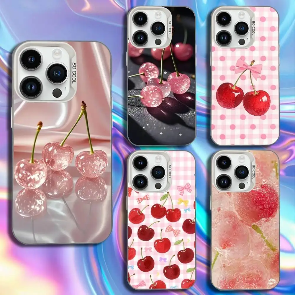 

Cherry Crystal Phone Case For iPhone 17,16,15,14,13,12,11,Mini,Pro,SE,MAX White Matte Shockproof Cover