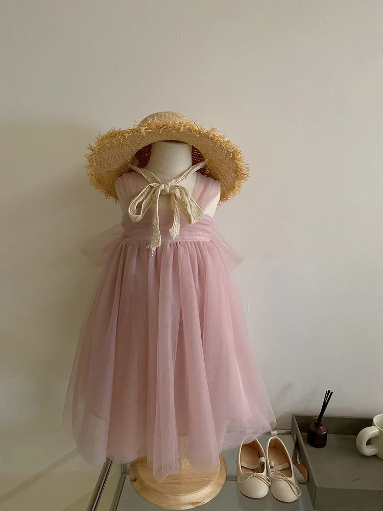 Robe de Princesse en Maille pour Fille, Nouveau Style Occidental, Gaze Moelleuse, Bretelles à Lacets, WS, Été, 2021