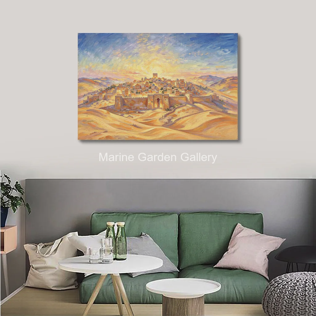 Golden Holy Jerusalem Textured Oil Painting On Canvas Hand Painted Abstract Jewish Wall Art For Living Room Home Office Decor