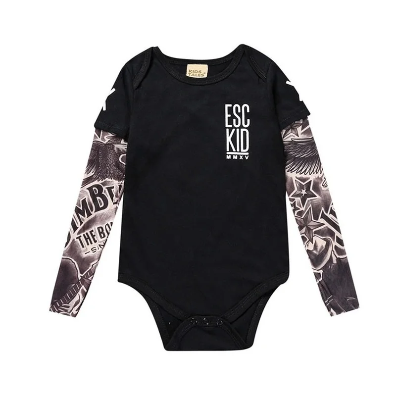 Summer Cotton Newborn Baby Boy Bodysuit Clothes Tattoos Print Long Sleeve Jumpsuit Infant Outfits Kids Cotton Romper One Pieces