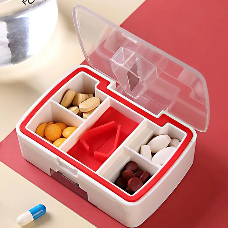 Pill Organizer with Cutter Tablet Cutter Grinder Organizer Pill Cutter and Splitter Daily Usage Safely Cut Pills Tablets