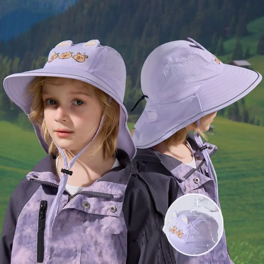 

Breathable Capybara Fisherman Hat Quick Dry Cotton Kids Shawl Sun Hat Wide Brim Windproof Rope Baby Sun Protection Hat Spring