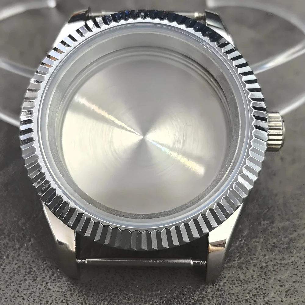 36 مللي متر/39 مللي متر حافظة ساعة من الفولاذ المقاوم للصدأ مع كريستال الياقوت يناسب NH35/NH36 حافة حلزونية 20 مللي متر حزام فولاذي عرض التاريخ المكبر