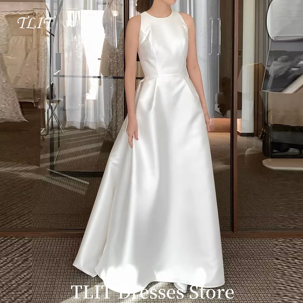 

TLIT Ivory White Taffeta A-Line Evening Dress Customized Simple Scoop Sleeveless Wedding Dress Photo Shoot Hi-LO Prom Gowns