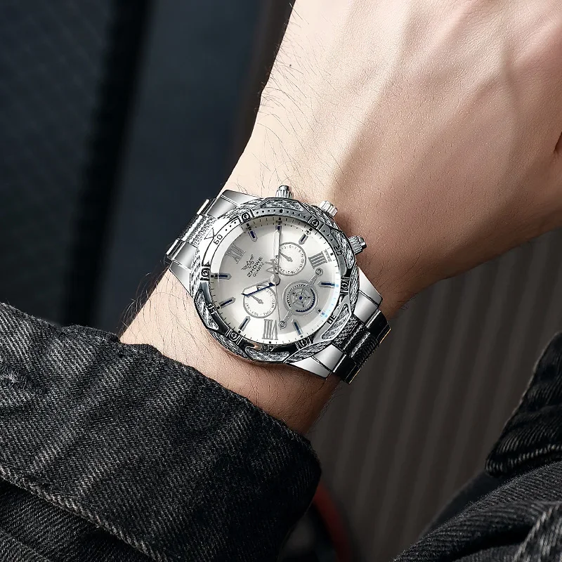 Relógio de quartzo masculino grande mostrador relógio de pulso de negócios à prova dwaterproof água caixa de aço inoxidável masculino relógio de quartzo presente