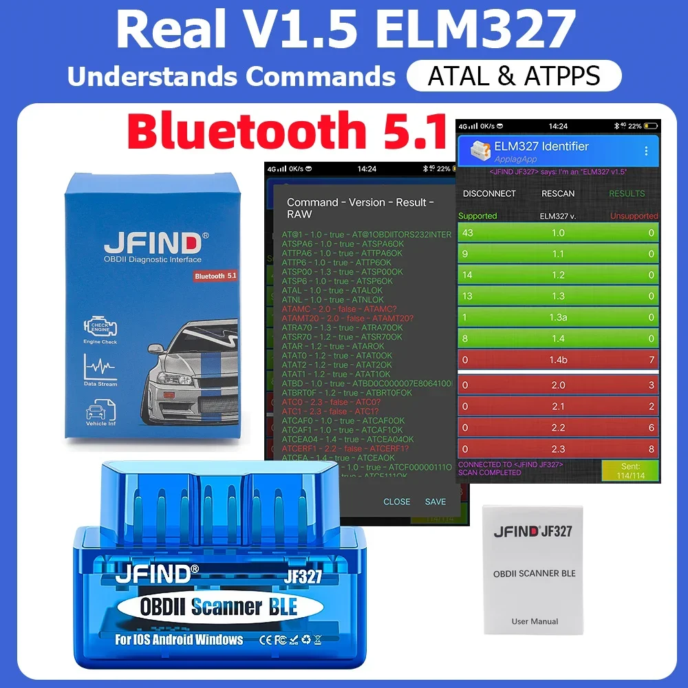 

Автомобильный сканер JFIND ELM327 V1.5 PIC18F25K80 Bluetooth 5,1 для Android IOS считыватель кодов OBD2 elm327 v1.5 OBD2 автомобильный диагностический инструмент