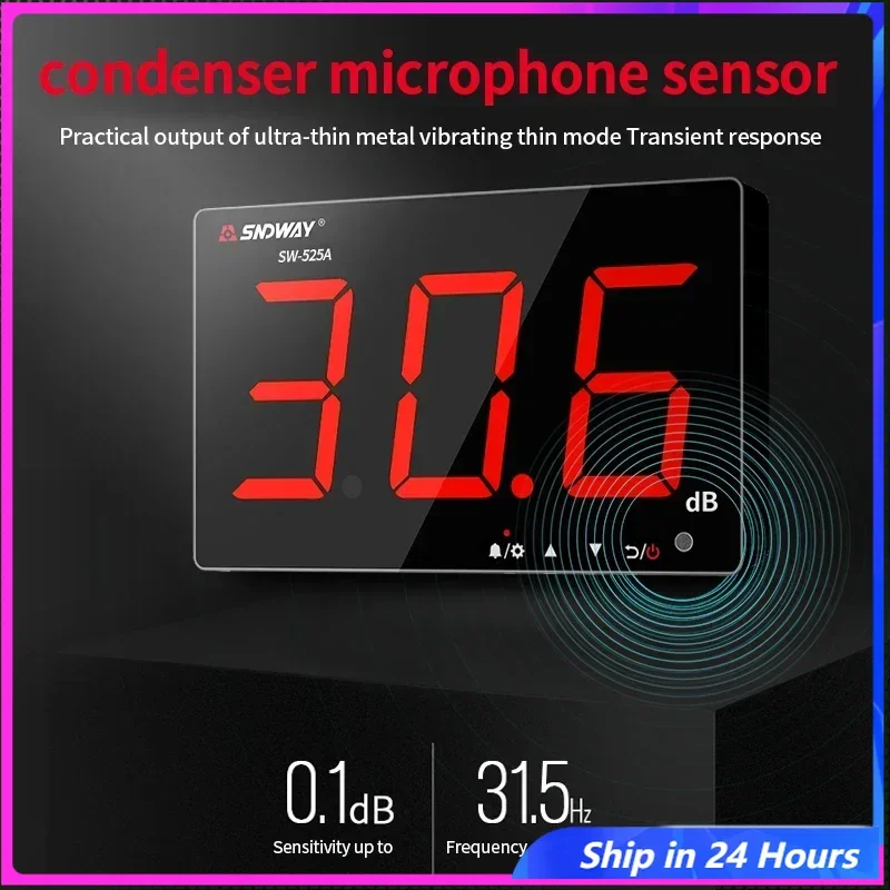 

SNDWAY SW-525A Цифровой измеритель уровня звука 9,6-дюймовый настенный измеритель децибел 30-130 дБ Большой экран Подвесной тип Измерение шума
