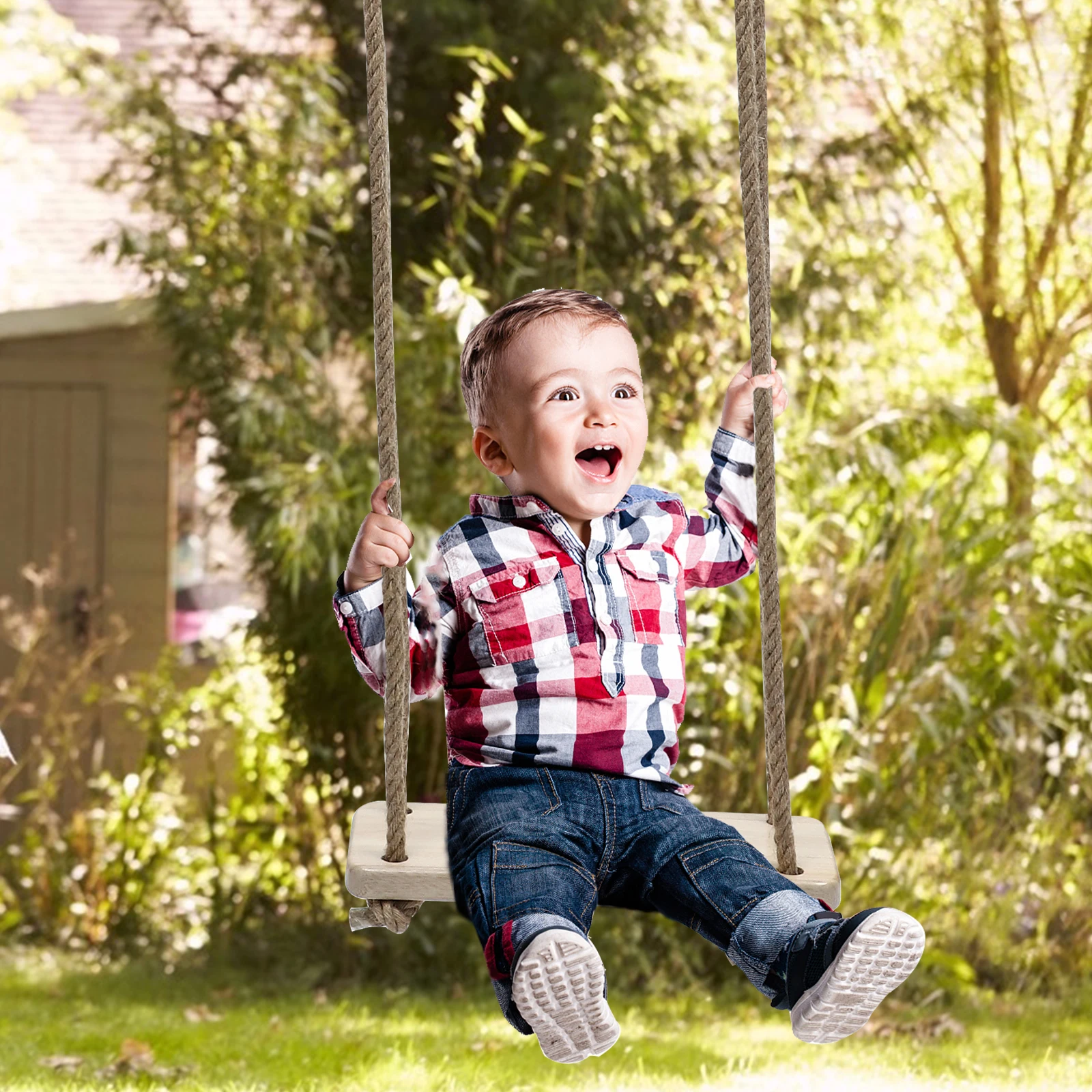 

Hemp Rope Poplar Swing Hanging Chair Seat Safe Aldult Outdoor Adults Wooden Kids Simple Toddler Toy