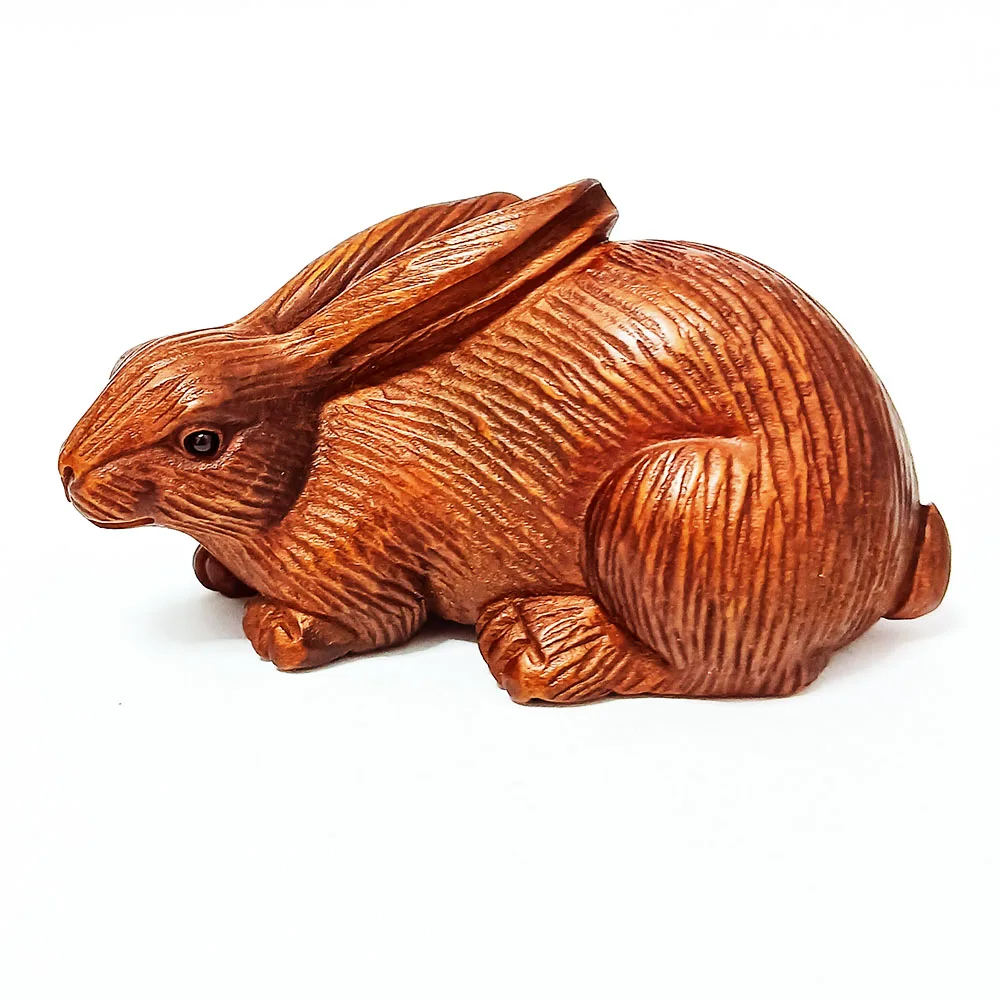 

RS475, 2" Hand Carved Japanese Boxwood Netsuke, Pretty Rabbit Figurine, Zodiac Animal Sculpture, Small Ornaments