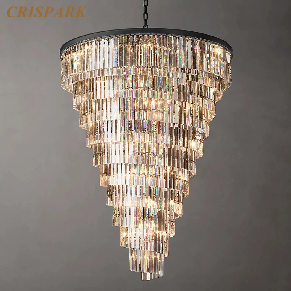 Helix Chandelier Grand Spiral Clear Crystal Chandelier Lighting LED Large Modern Black Pendant Lustre Lamp for Staircase Hallway