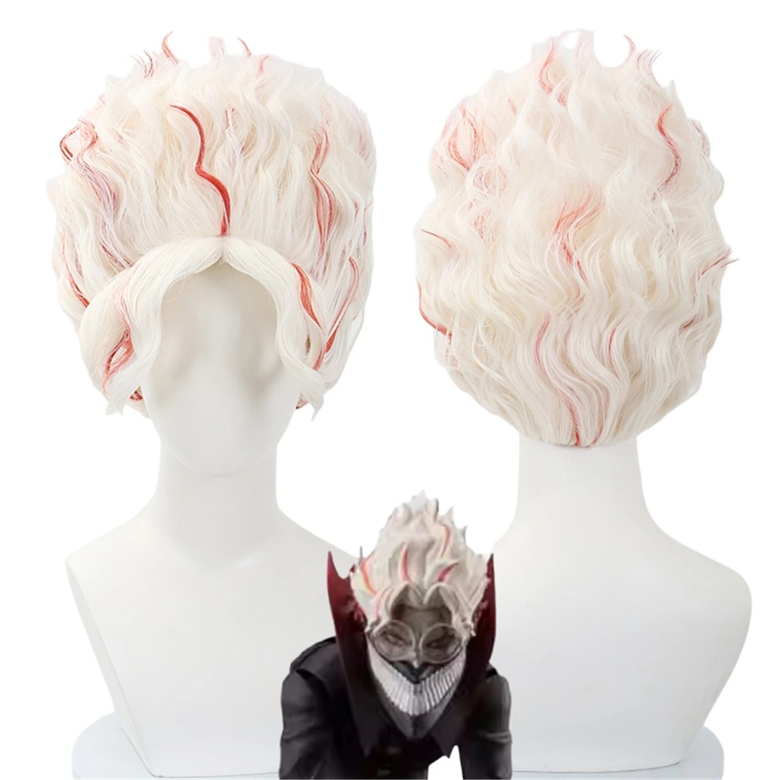 Okarun-Peluca de Cosplay de Anime Takakura Ken para hombre, tocado de pelo rizado resaltado en rojo y blanco, accesorios de Halloween