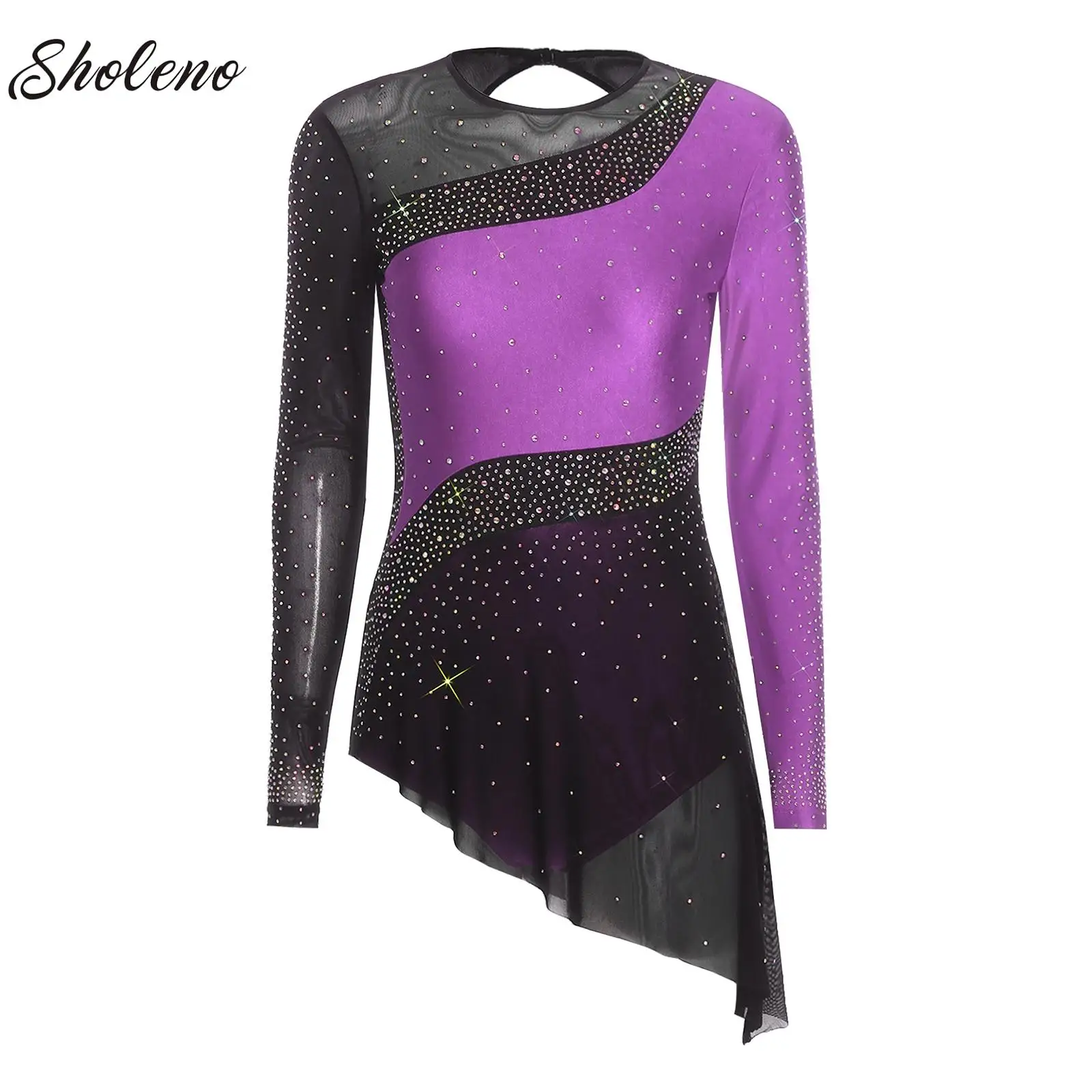 

Womens Tassel Latin Tango Samba Dance Training Dresses Stage Performance Costume Long Sleeve Rhinestones Tassel Dance Dress