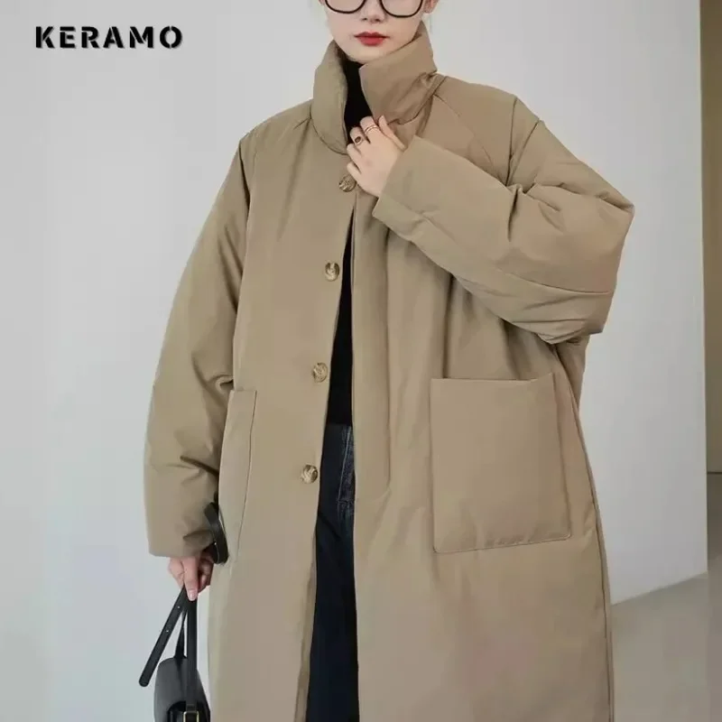 2024 New Winter Cotton Coat Women\'s Mid-Length Fashion Loose Cotton Coat Jacket Western Style Loose Coat Trendy