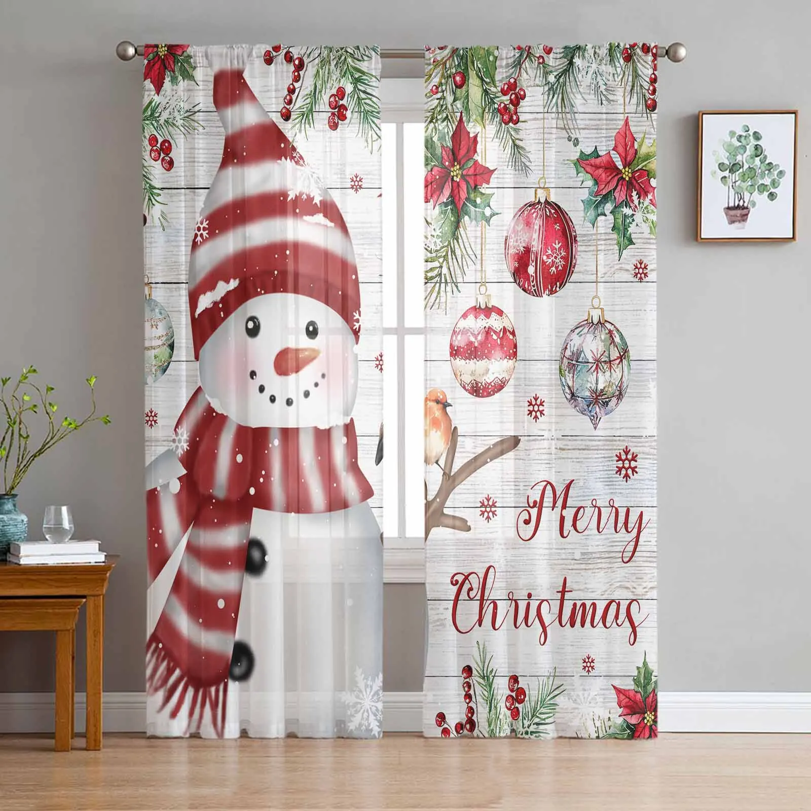 

Christmas And Winter Poinsettia Curtains Living Room Bedroom Kitchen Decoration Window Voiles Organza Tulle Curtain