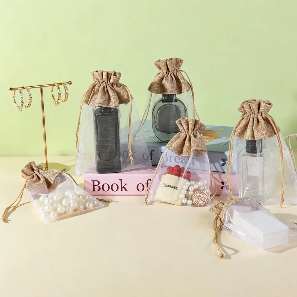 50pcs-chic-trinkets-jewelry-cultural-toys-dust-proof-storage-sachet-white-gauze-mesh-splicing-linen-perfume-drawstring-gift-bag