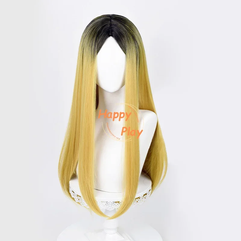 Anime Female Kozume Kenma Kozume Wig 70cm Long Wig Golden Black Dyeing Middle Part Wig Heat Resistant Synthetic Wigs Halloween